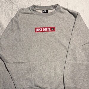 Nike Men's Crewneck Sweater in Gray with Red Accent